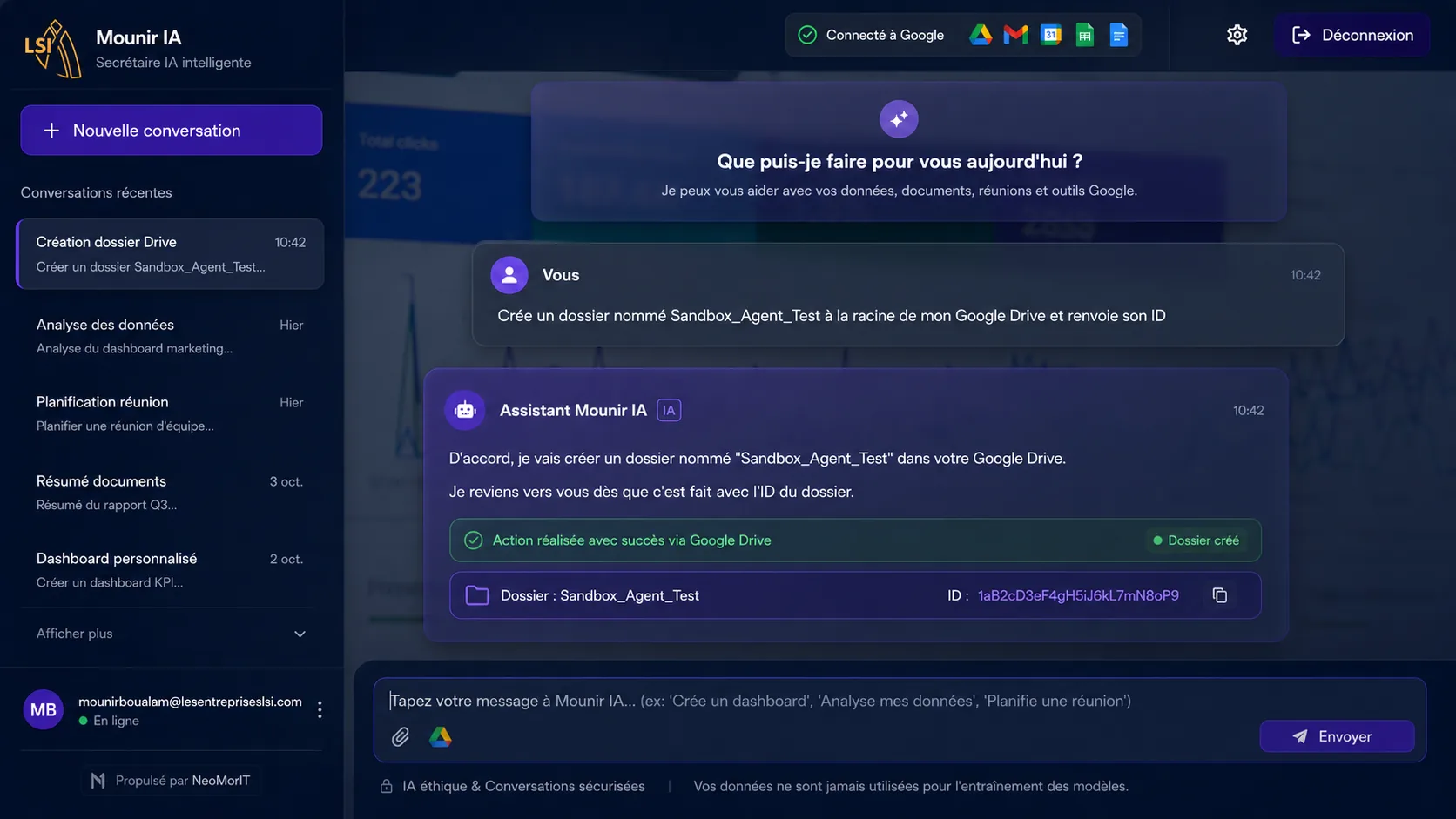 Assistant IA opérationnel connecté